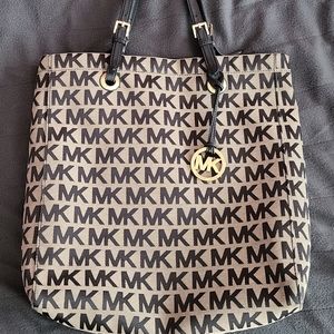 Michael Kors Black/Tan Signature MK Logo Tote